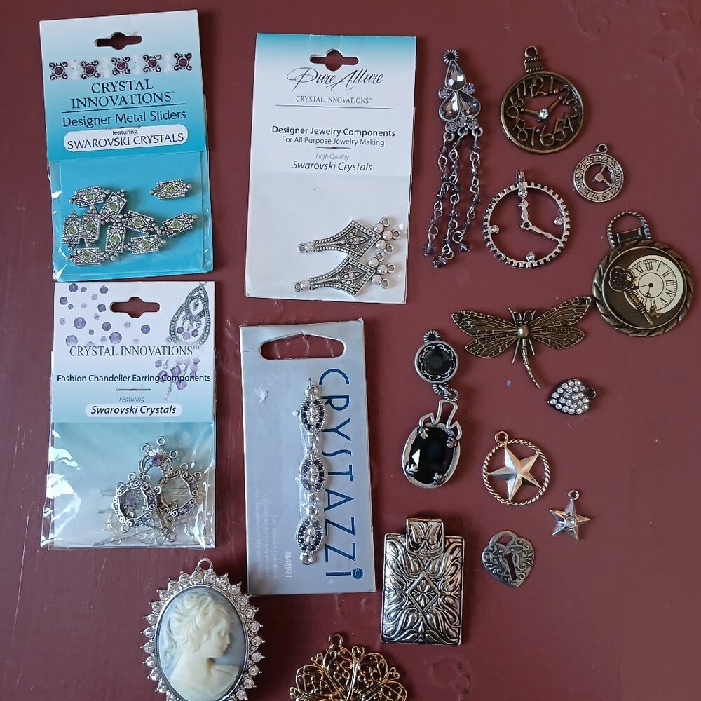 Destash Lot of 77 Jewellery Jewelry Findings Pendants Charms Fancy Boho Goth
